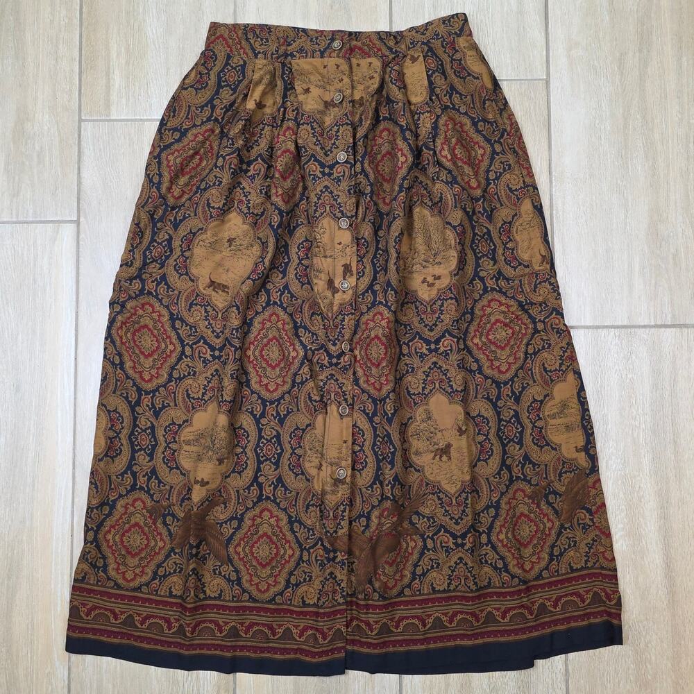 Vintage On The Verge Paisley Midi Skirt Womens 14 USA Rayon Boho Prairie Western